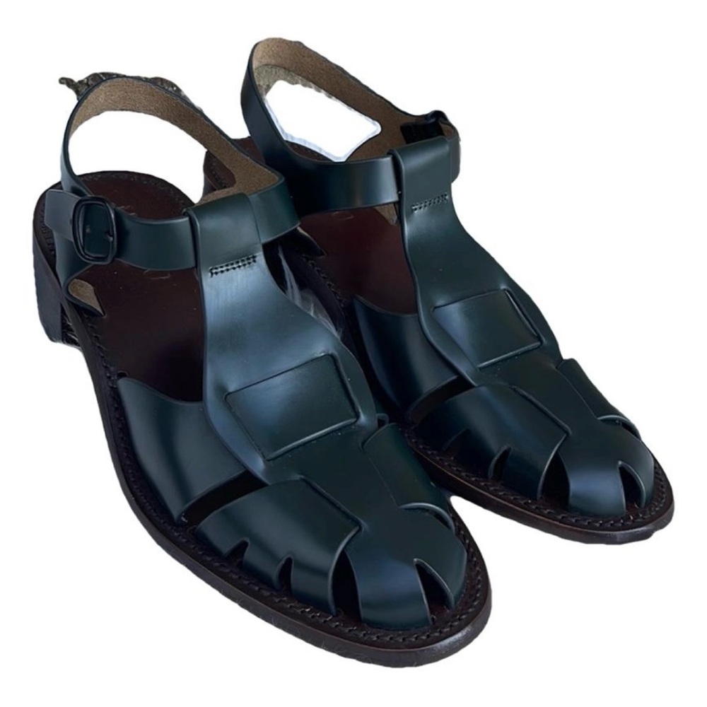 Hereu Leather Fisherman Sandals in Dark Green, sz 40